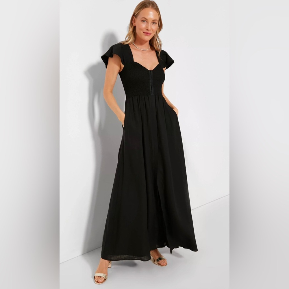 Pomander Place Black Maxi Dress with Flutter Sleeves